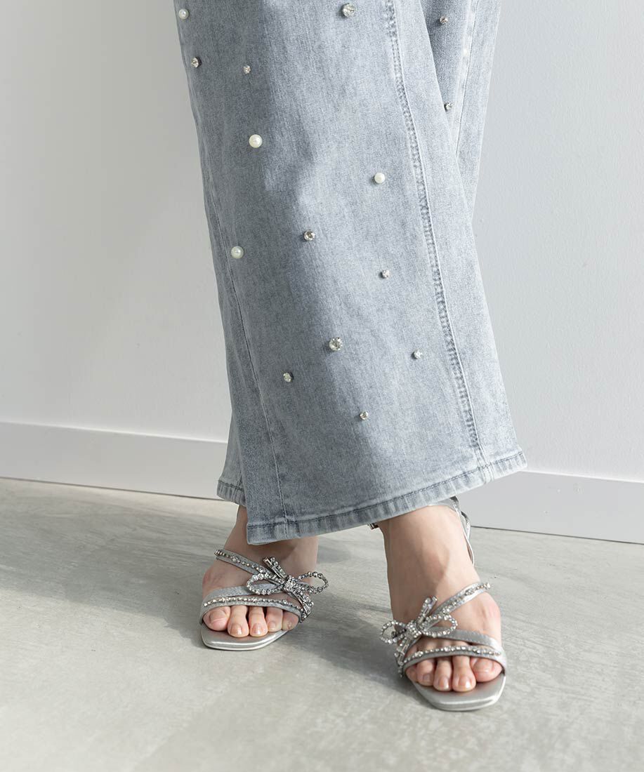  「ビジューリボンストラップサンダル」|サンダル|