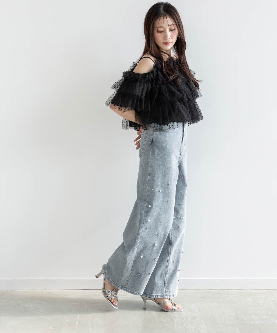  「ビジューリボンストラップサンダル」|サンダル|