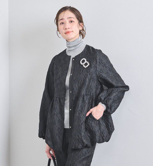 UNITED ARROWS「ツートーン ジャガード ブルゾン ジャケット」|ノーカラージャケット|