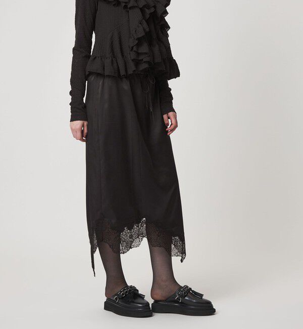 ASTRAET「＜ASTRAET＞サテン スソレース スカート」|スカート|BLACK