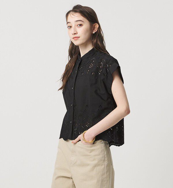 UNITED ARROWS「＜TICCA＞レース フレンチスリーブ シャツ」|シャツ・ブラウス|BLACK