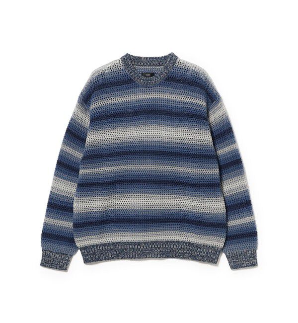 BEAMS「グラデーションボーダー メッシュ クルーネック【ワイドフィット】」|ニット・セーター|BLUE