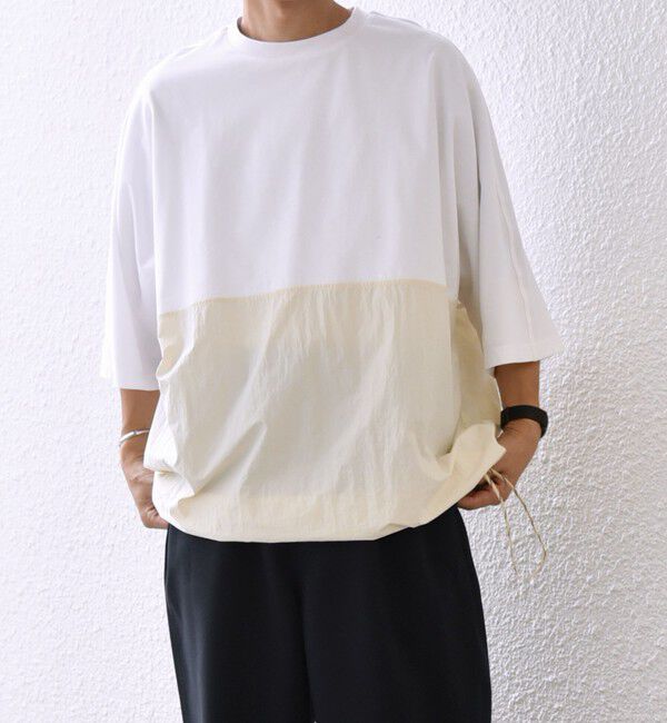 SHIPS any「SHIPS any: コットン / ナイロン コンビ スケアスリーブ スピンドル ワイド Tシャツ◇」|Tシャツ・カットソー|