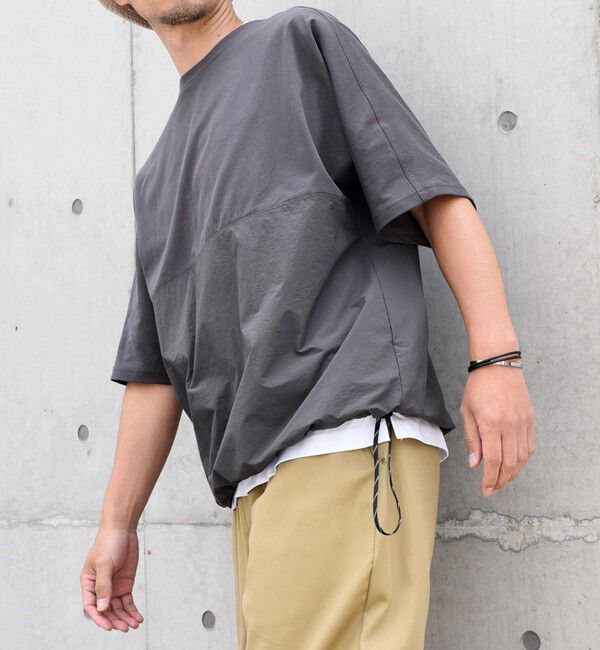 SHIPS any「SHIPS any: コットン / ナイロン コンビ スケアスリーブ スピンドル ワイド Tシャツ◇」|Tシャツ・カットソー|