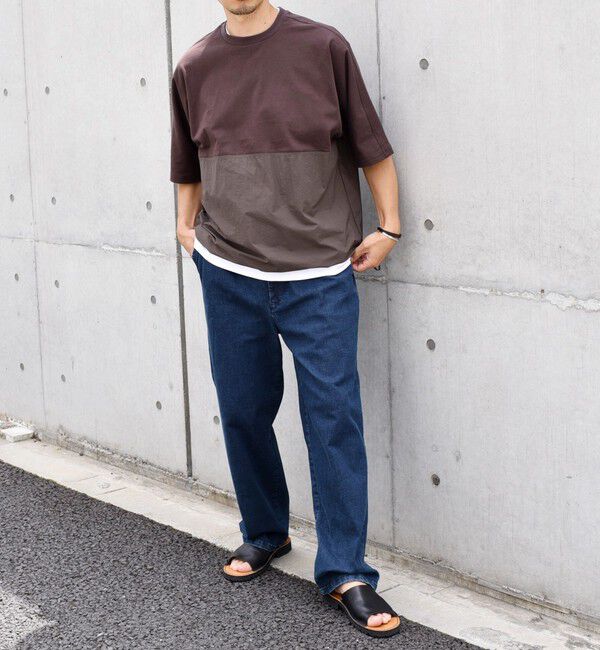 SHIPS any「SHIPS any: コットン / ナイロン コンビ スケアスリーブ スピンドル ワイド Tシャツ◇」|Tシャツ・カットソー|