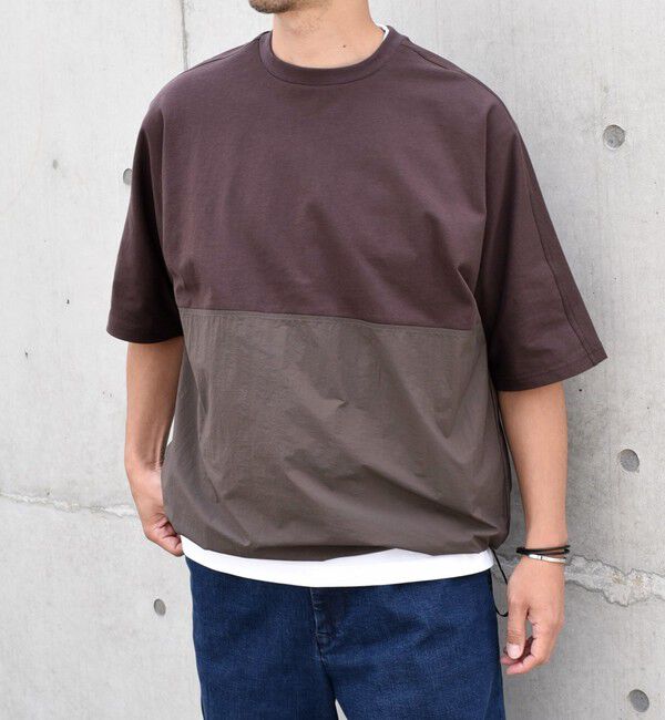 SHIPS any「SHIPS any: コットン / ナイロン コンビ スケアスリーブ スピンドル ワイド Tシャツ◇」|Tシャツ・カットソー|