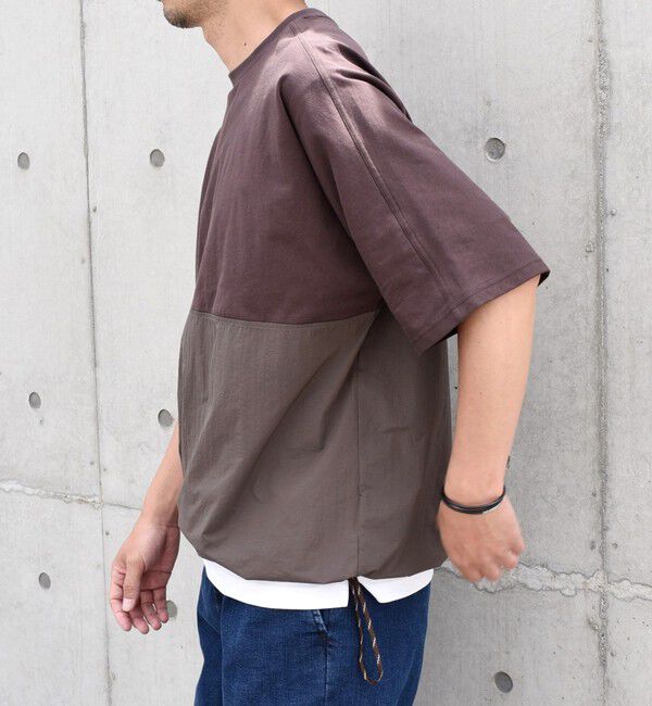 SHIPS any「SHIPS any: コットン / ナイロン コンビ スケアスリーブ スピンドル ワイド Tシャツ◇」|Tシャツ・カットソー|