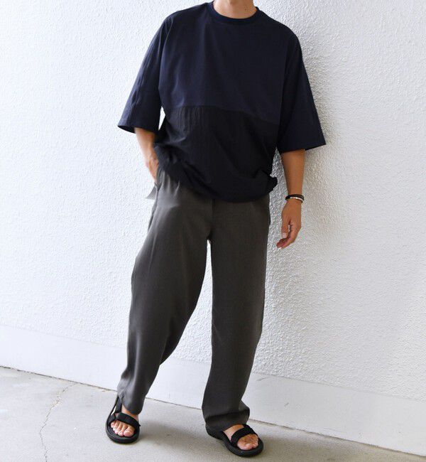 SHIPS any「SHIPS any: コットン / ナイロン コンビ スケアスリーブ スピンドル ワイド Tシャツ◇」|Tシャツ・カットソー|