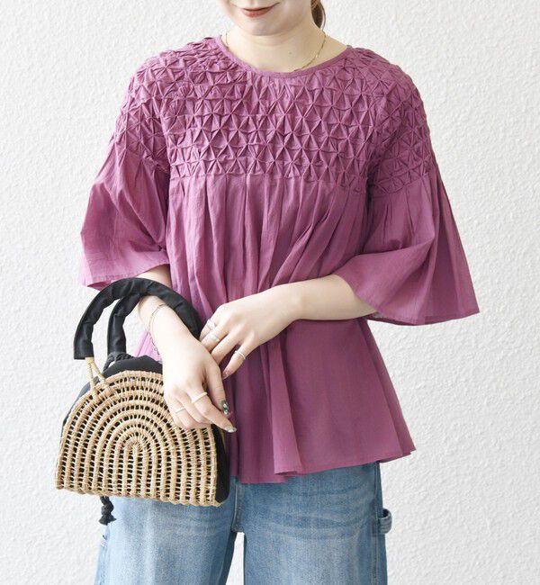 SHIPS any「SHIPS any:〈洗濯機可能〉ハンドスモッキング コットン フレア ブラウス」|シャツ・ブラウス|