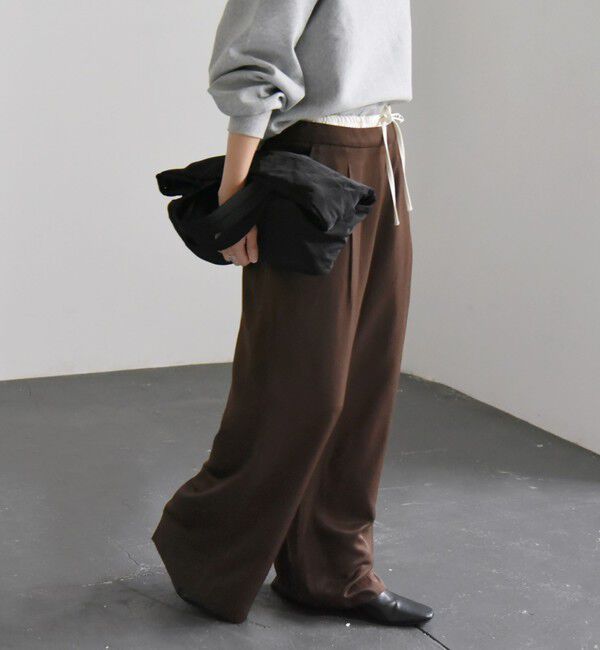 quaranciel「quaranciel:〈洗濯機可能〉シルキー サテン ダブルウエスト ワイド パンツ」|その他|