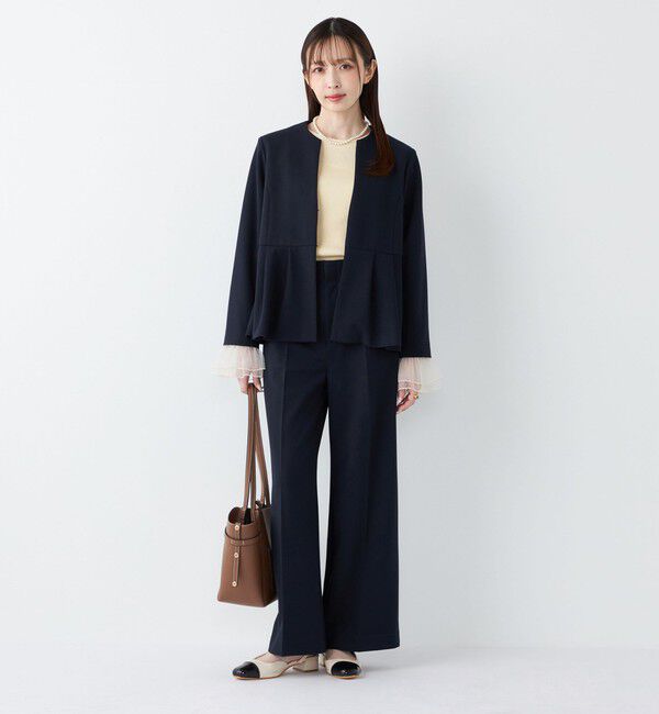 SHIPS Colors 「SHIPS Colors:ストレッチ ジョーゼット ペプラム ジャケット（セットアップ対応可能）◇」|ノーカラージャケット|