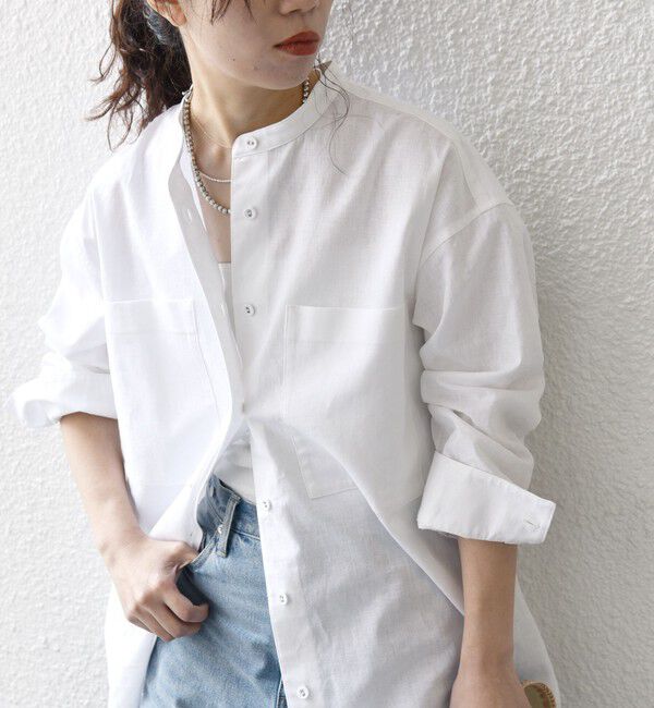 SHIPS any「【WEB限定】SHIPS any: 〈洗濯機可能〉リネン ミックス スタンドカラー ポケット シャツ 25SS」|シャツ・ブラウス|