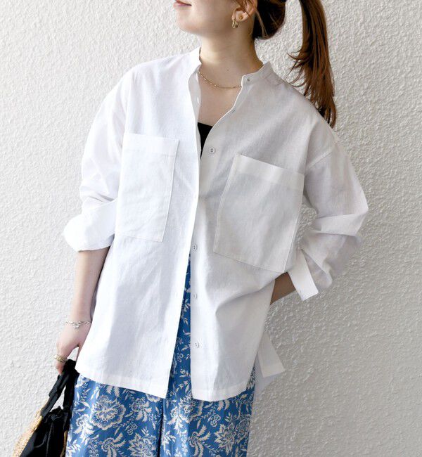 SHIPS any「【WEB限定】SHIPS any: 〈洗濯機可能〉リネン ミックス スタンドカラー ポケット シャツ 25SS」|シャツ・ブラウス|