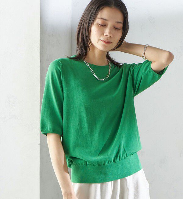 SHIPS for women「〈接触冷感 / 手洗い可能〉アイスコットン ショート スリーブ プルオーバー」|ニット・セーター|グリーン