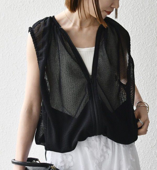 SHIPS any「SHIPS any:〈手洗い可能〉メッシュ シアー ドロスト ギャザー ノースリーブ ベスト」|ベスト・ジレ|