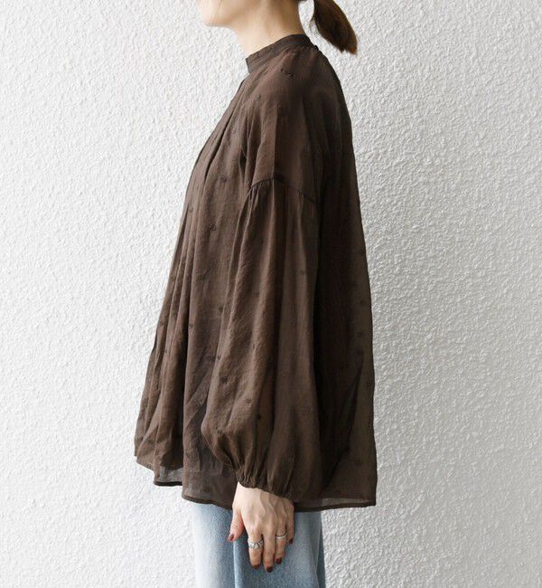 SHIPS any「【WEB限定】SHIPS any:〈手洗い可能〉シアー ドット スタンドカラー パフ ギャザー ブラウス」|シャツ・ブラウス|