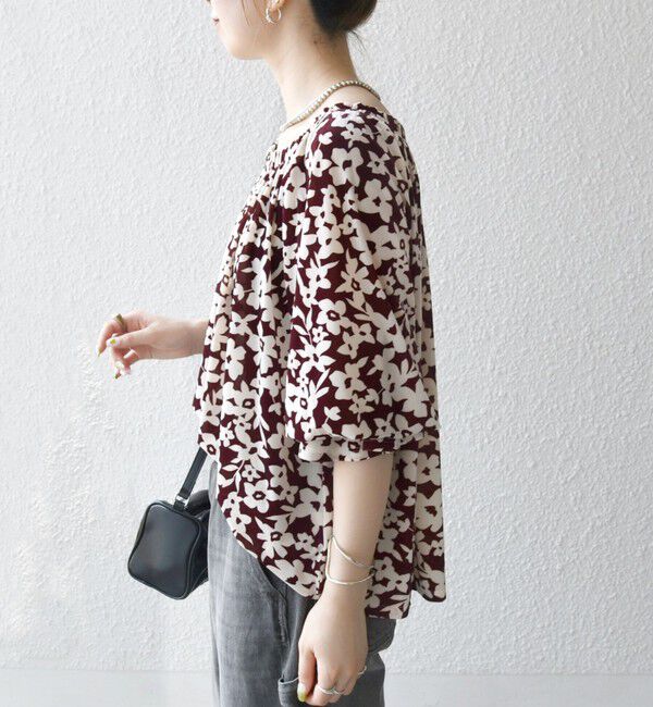 SHIPS any「SHIPS any:〈洗濯機可能〉フラワー ポリエステル ベロア シャーリング ブラウス」|シャツ・ブラウス|