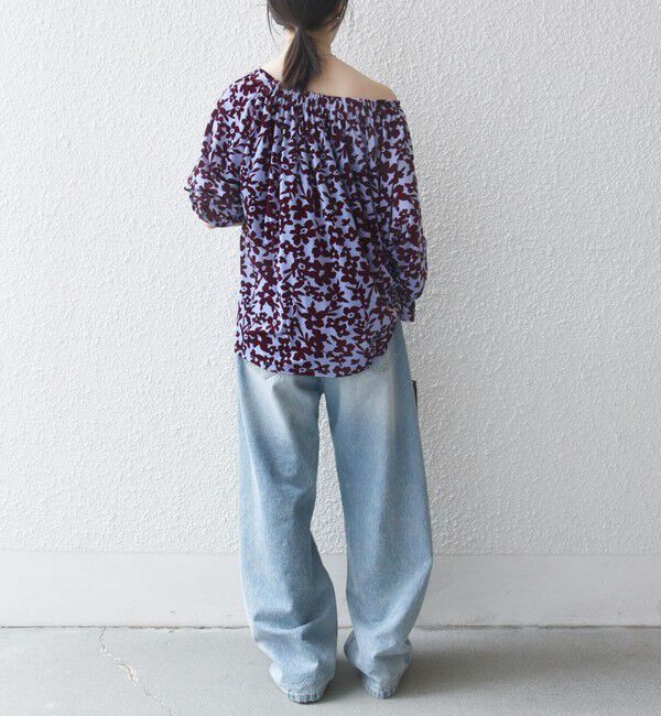 SHIPS any「SHIPS any:〈洗濯機可能〉フラワー ポリエステル ベロア シャーリング ブラウス」|シャツ・ブラウス|