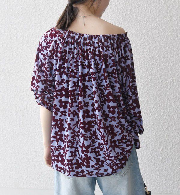 SHIPS any「SHIPS any:〈洗濯機可能〉フラワー ポリエステル ベロア シャーリング ブラウス」|シャツ・ブラウス|