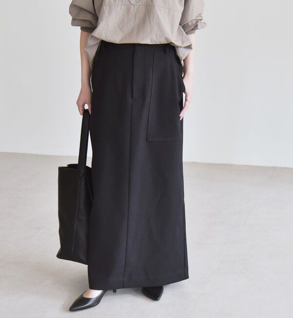 quaranciel「quaranciel:〈洗濯機可能〉ウーステッド ステッチ Iライン ロング スカート」|スカート|ブラック