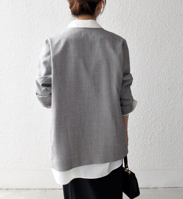 SHIPS any「SHIPS any:〈洗濯機可能〉ウーステッド Vネック ノーカラー ジャケット」|ノーカラージャケット|