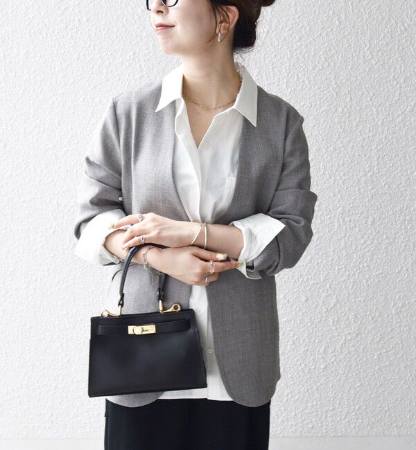 SHIPS any「SHIPS any:〈洗濯機可能〉ウーステッド Vネック ノーカラー ジャケット」|ノーカラージャケット|