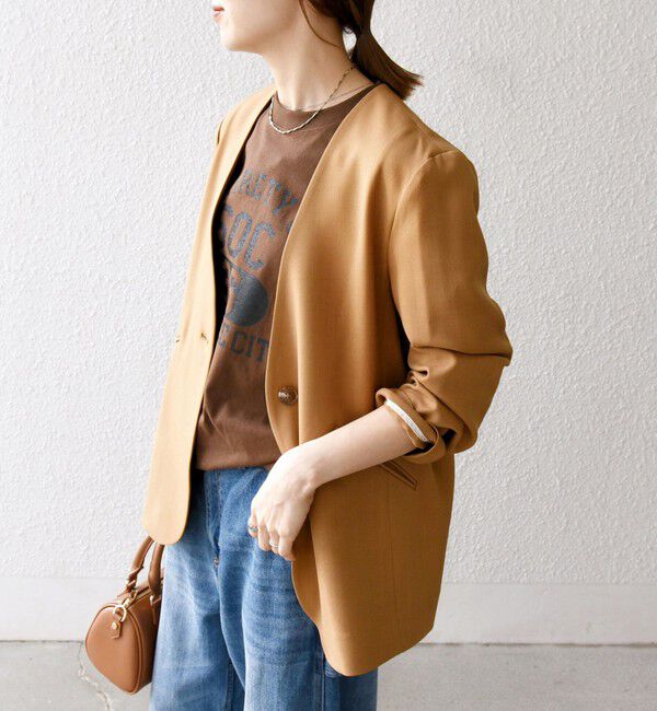 SHIPS any「SHIPS any:〈洗濯機可能〉ウーステッド Vネック ノーカラー ジャケット」|ノーカラージャケット|