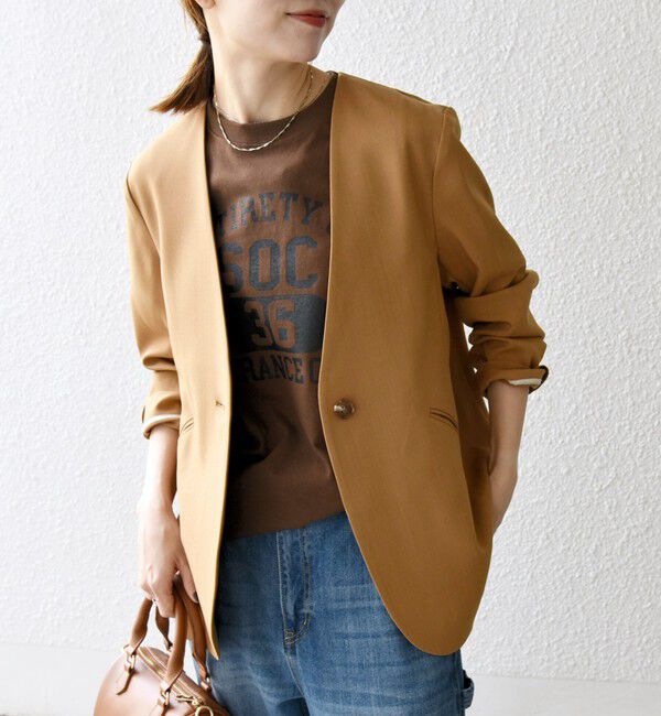 SHIPS any「SHIPS any:〈洗濯機可能〉ウーステッド Vネック ノーカラー ジャケット」|ノーカラージャケット|