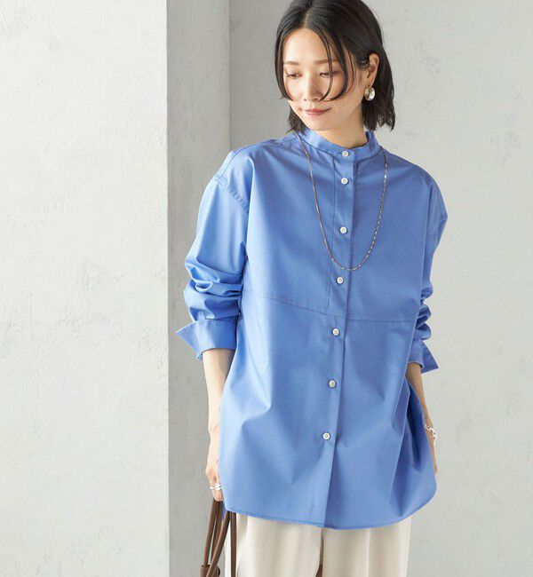 SHIPS for women「〈手洗い可能〉ソリッド フロント ヨーク スタンドカラー シャツ」|シャツ・ブラウス|スカイブルー