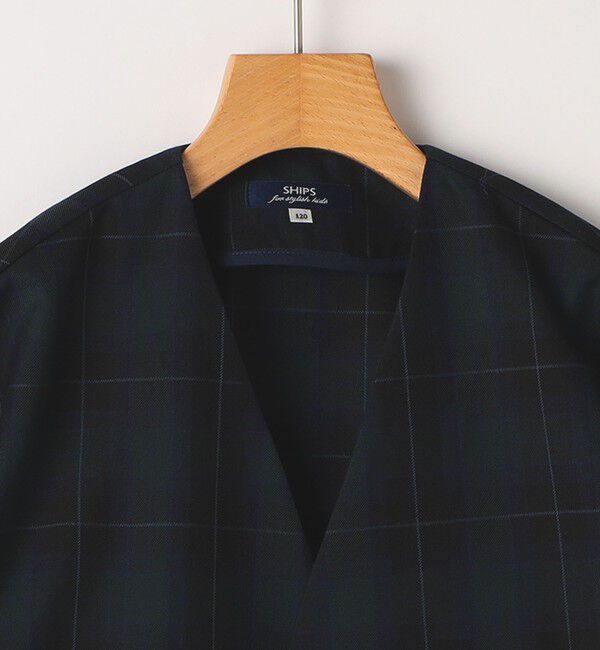 SHIPS KIDS「SHIPS KIDS:90cm /セレモニー チェック ノーカラー ジャケット」|ノーカラージャケット|