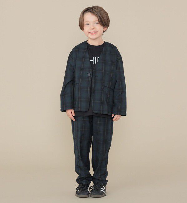 SHIPS KIDS「SHIPS KIDS:100～130cm /セレモニー チェック ノーカラー ジャケット」|ノーカラージャケット|