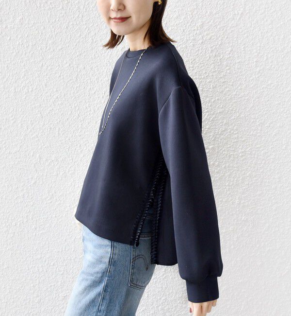 SHIPS for women「【WEB限定】〈手洗い可能〉サイド スリット フリル ダンボール カットソー」|Tシャツ・カットソー|