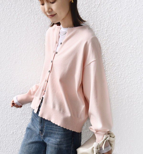 SHIPS for women「〈手洗い可能〉コットン カシミヤ混 スカラップヘム カーディガン」|カーディガン|ベビーピンク