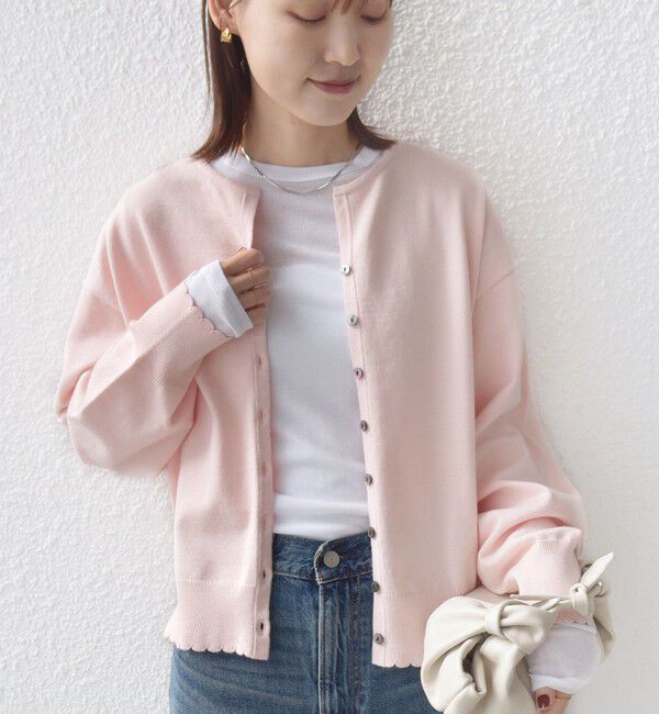 SHIPS for women「〈手洗い可能〉コットン カシミヤ混 スカラップヘム カーディガン」|カーディガン|