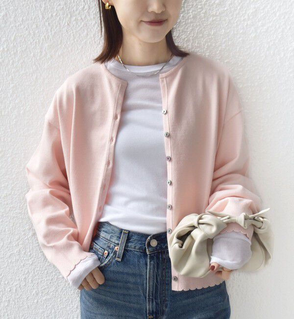 SHIPS for women「〈手洗い可能〉コットン カシミヤ混 スカラップヘム カーディガン」|カーディガン|