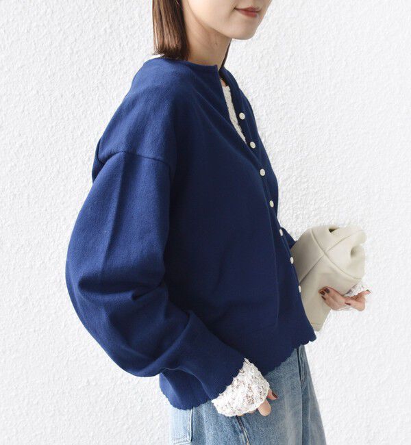 SHIPS for women「〈手洗い可能〉コットン カシミヤ混 スカラップヘム カーディガン」|カーディガン|