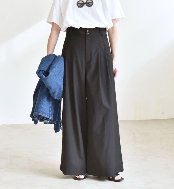 quaranciel「quaranciel:〈洗濯機可能〉ハイウエスト ワイド 2タック パンツ」|その他|ブラック