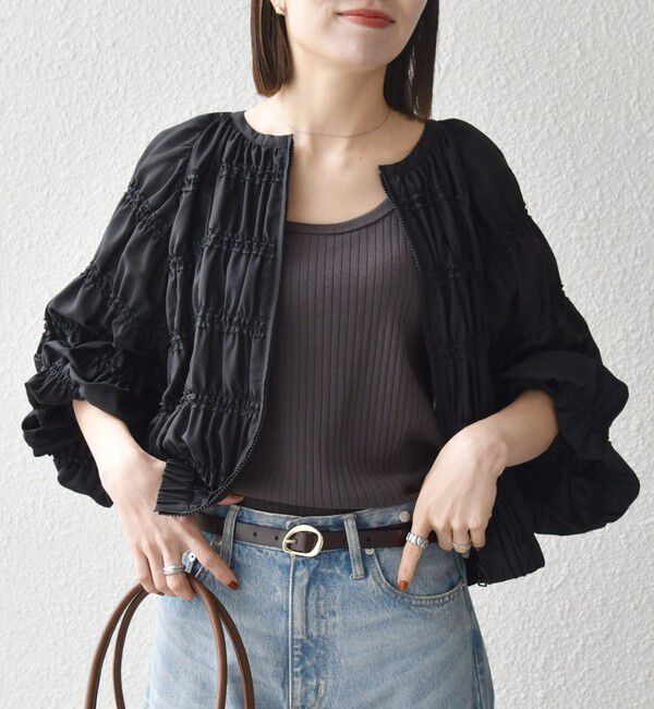 SHIPS any「SHIPS any:〈洗濯機可能〉シアー ギャザー フリル ブルゾン」|ブルゾン・スタジャン|