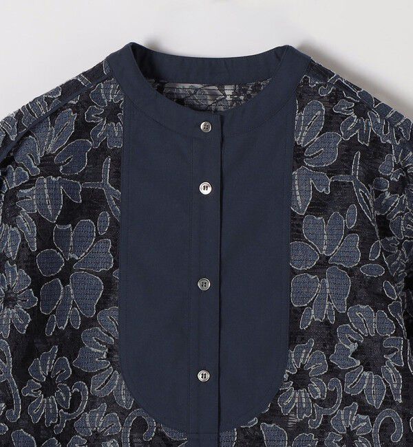 quaranciel「quaranciel:〈手洗い可能〉デニム フラワー レース バンドカラー シャツ」|シャツ・ブラウス|
