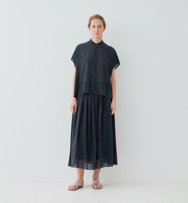 GALERIE VIE「ライトシルクストレッチ スタンドネックボックスシャツ」|シャツ・ブラウス|