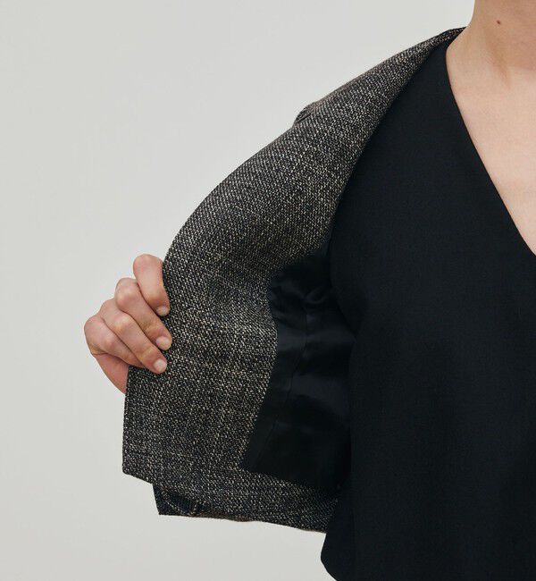 DES PRES「ウールリネンツイード クロップドジャケット」|ノーカラージャケット|