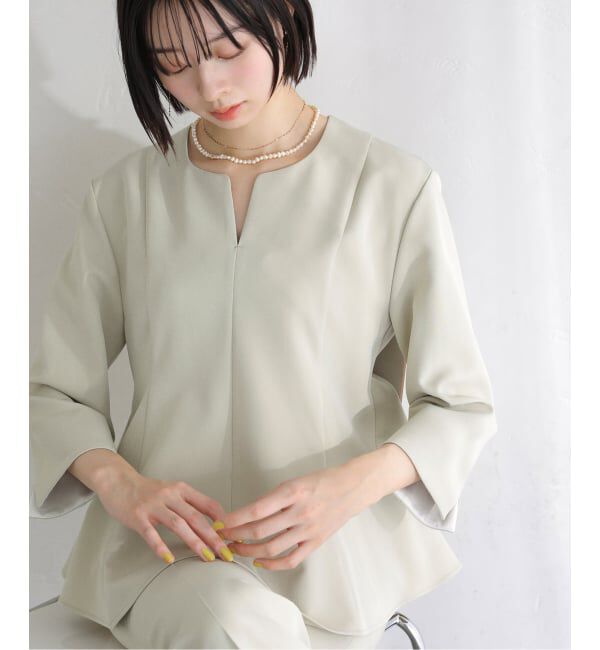  「【洗える】カーブネックフレアブラウス」|シャツ・ブラウス|