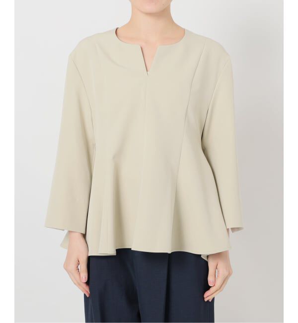  「【洗える】カーブネックフレアブラウス」|シャツ・ブラウス|