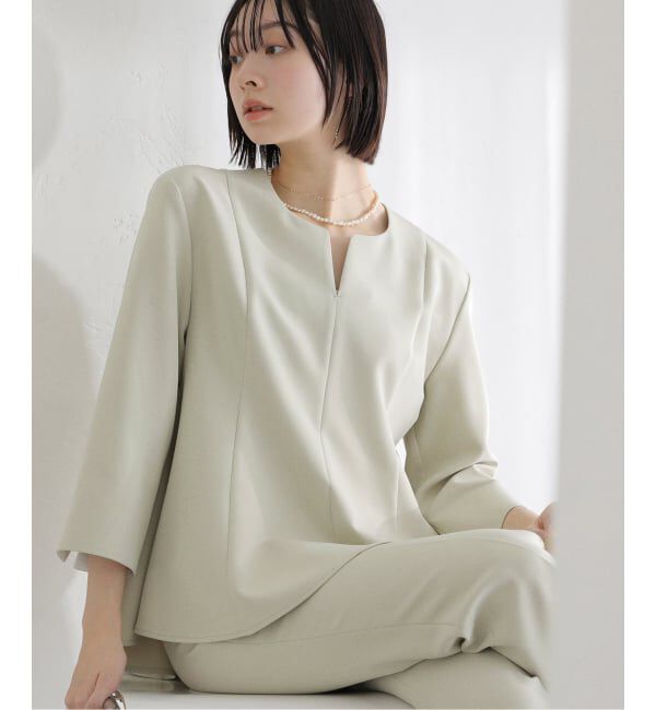  「【洗える】カーブネックフレアブラウス」|シャツ・ブラウス|グリーン B