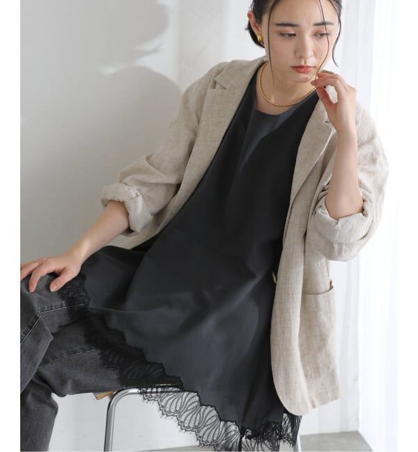  「【洗える】CHIGNON/シニヨン ヘムレースサテンタンク」|シャツ・ブラウス|