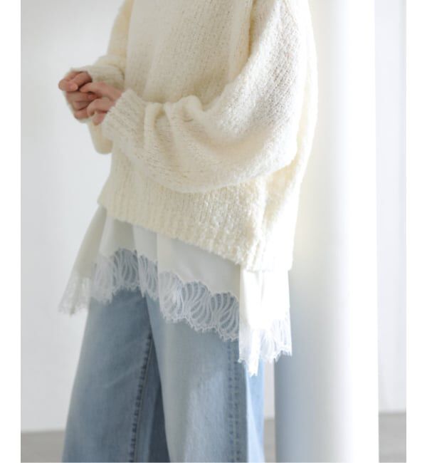  「【洗える】CHIGNON/シニヨン ヘムレースサテンタンク」|シャツ・ブラウス|ホワイト