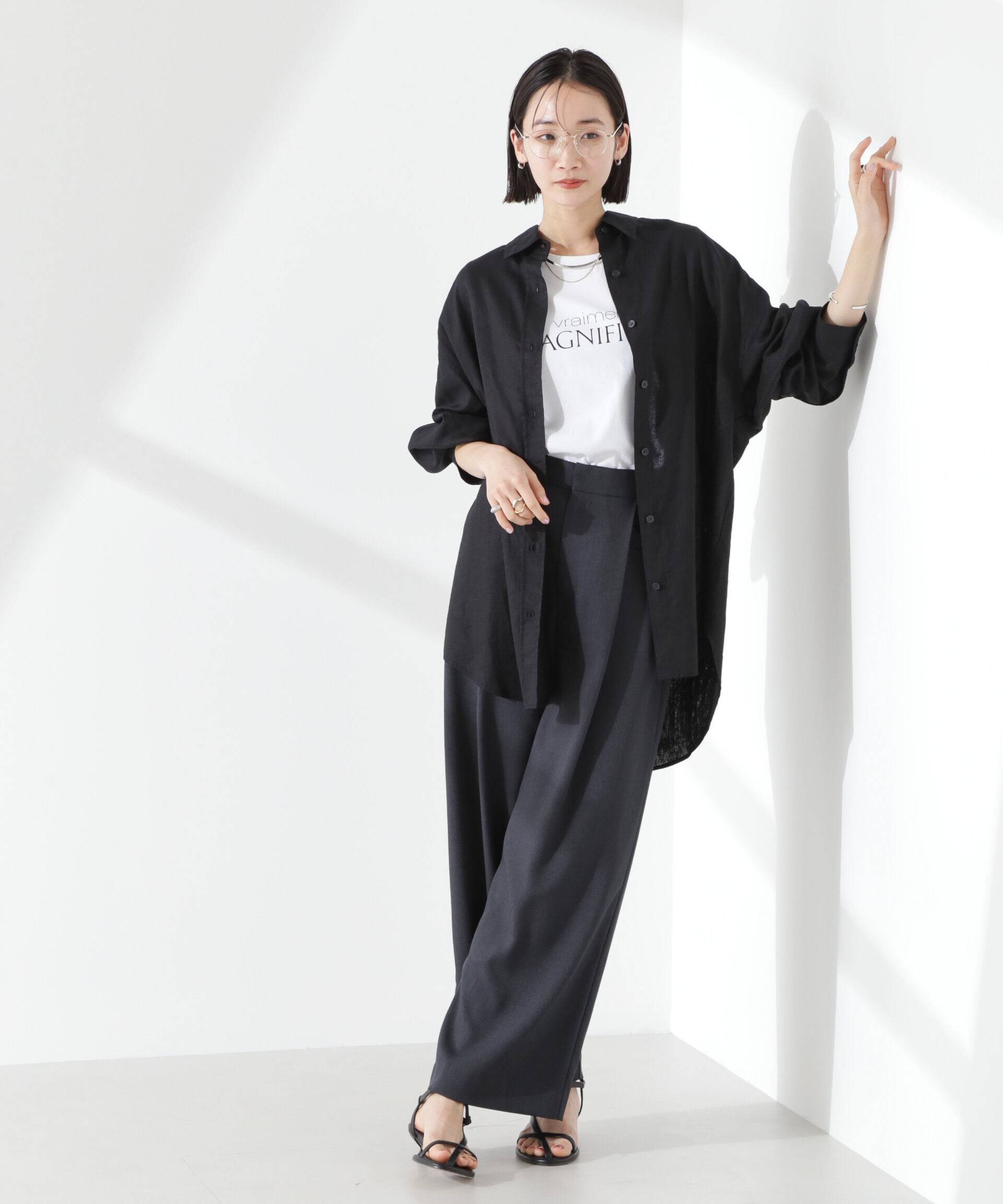 nano･universe「クリスピーツイルタックワイドパンツ(セットアップ可)」|チノ|