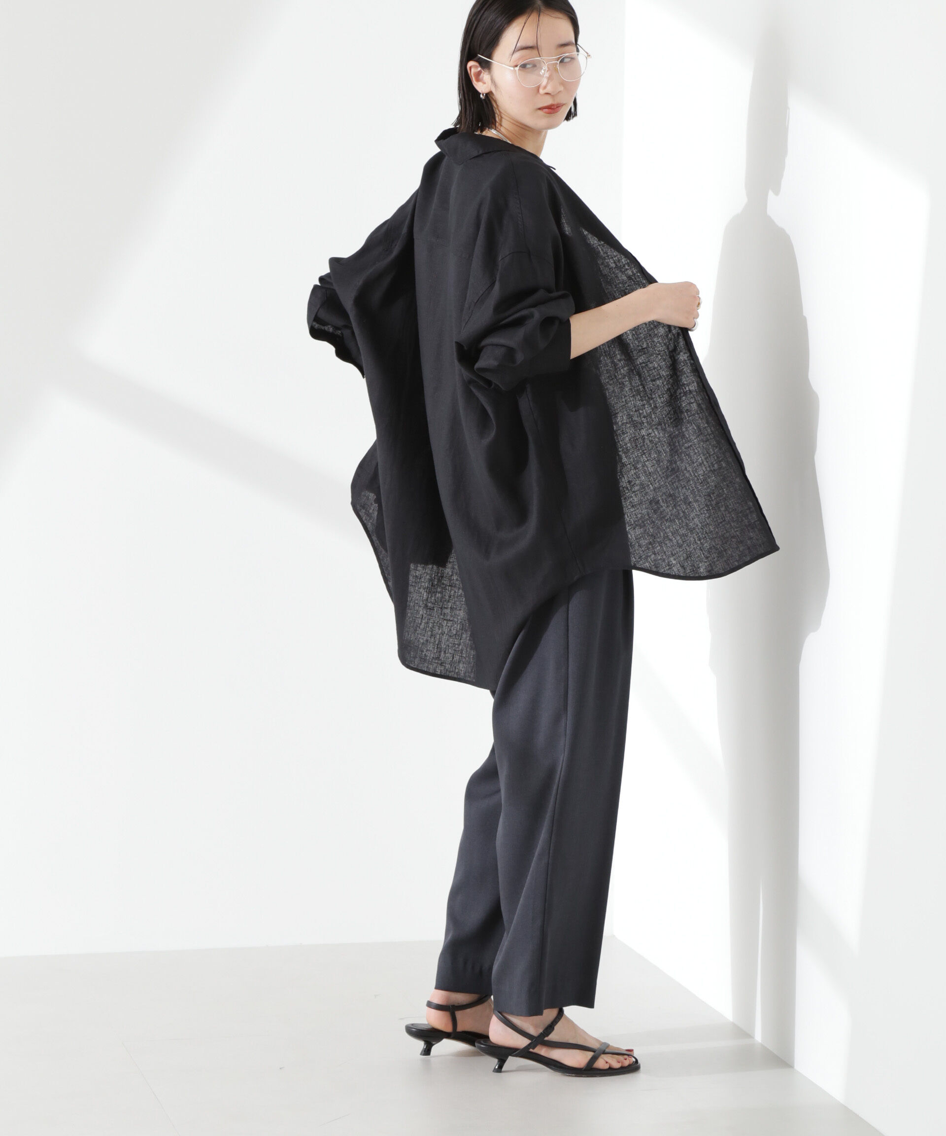 nano･universe「クリスピーツイルタックワイドパンツ(セットアップ可)」|チノ|