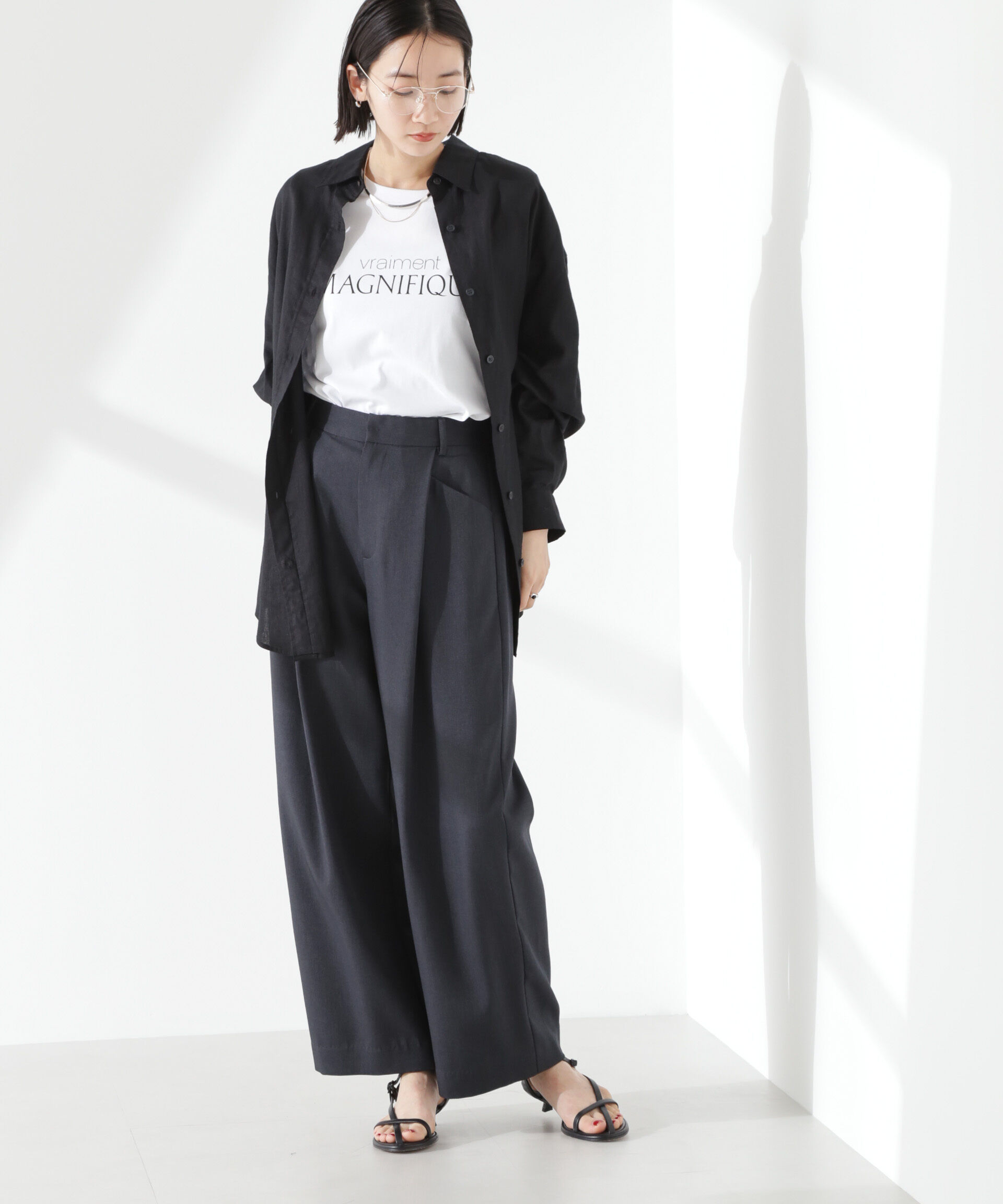 nano･universe「クリスピーツイルタックワイドパンツ(セットアップ可)」|チノ|