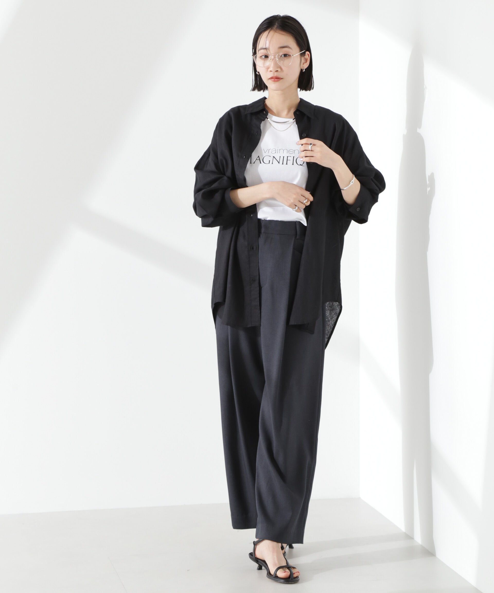 nano･universe「クリスピーツイルタックワイドパンツ(セットアップ可)」|チノ|